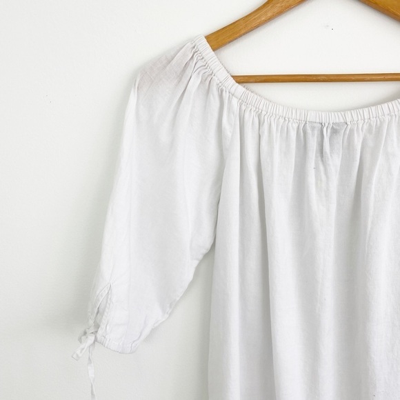 J. Crew Linen Off Shoulder White Rainbow Stripe Coastal Dress Size Medium - Picture 10 of 15